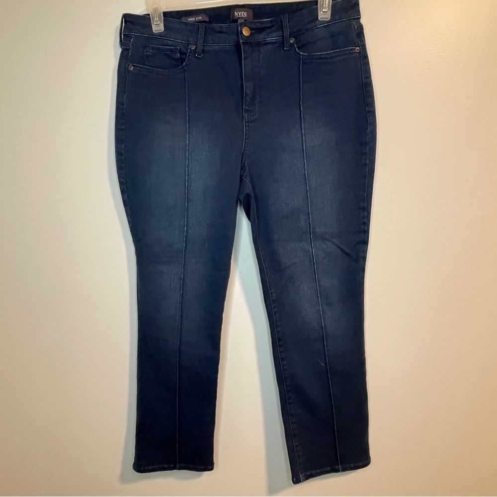 NYDJ Jeans Womens 14 Blue Sheri Slim Straight Leg Seamed Front Denim Casual